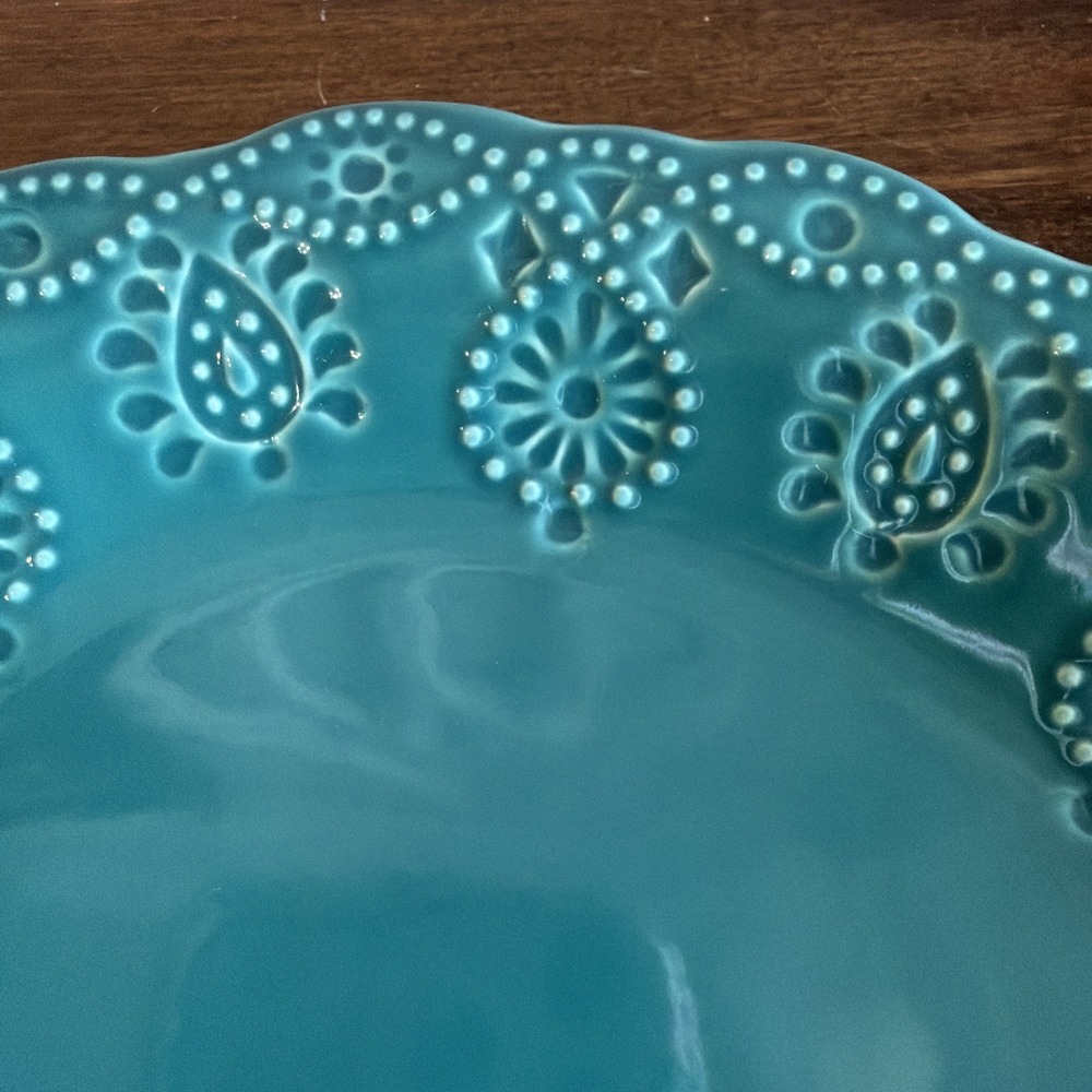 Set of 4 Pioneer Woman Cowgirl Lace Teal 8.5" Salad Dessert Luncheon Plates - Picture 6 of 8